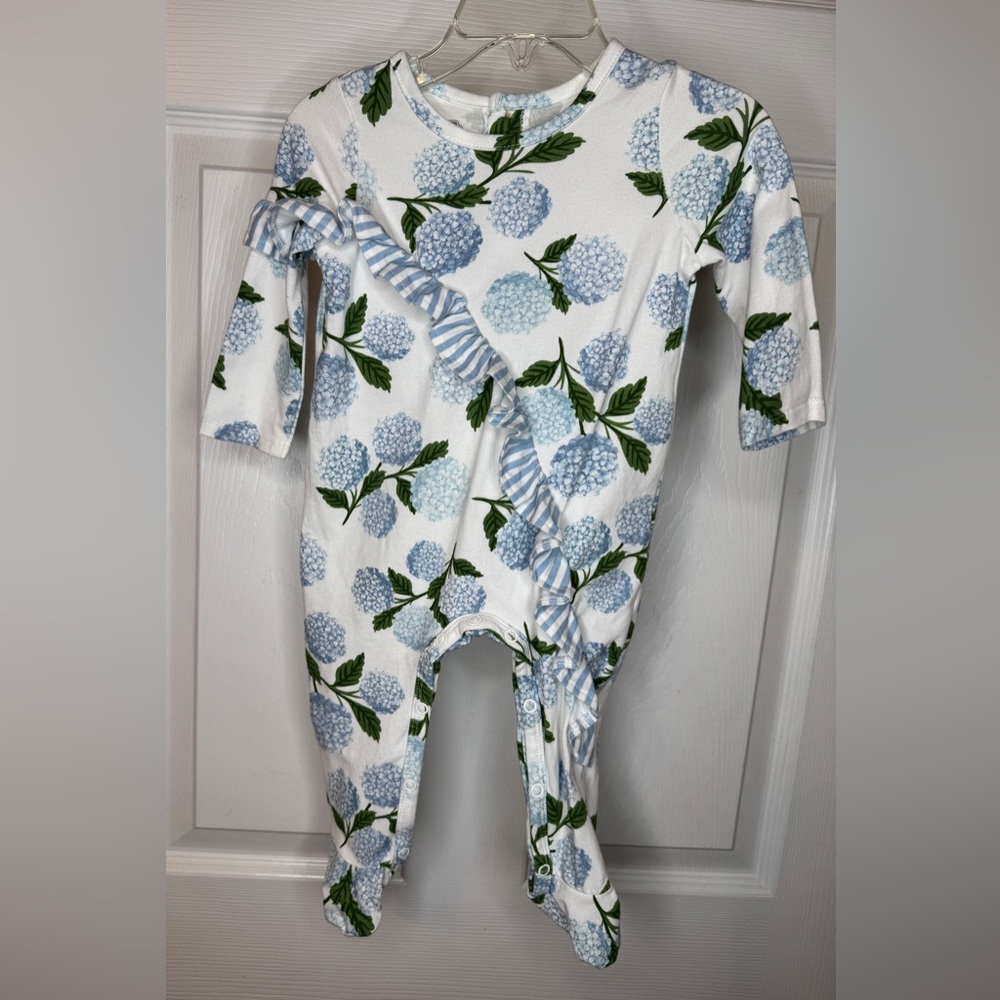 NWOT Mud Pie Baby Romper Blue Hydrangea Floral Size 3 to 6 months